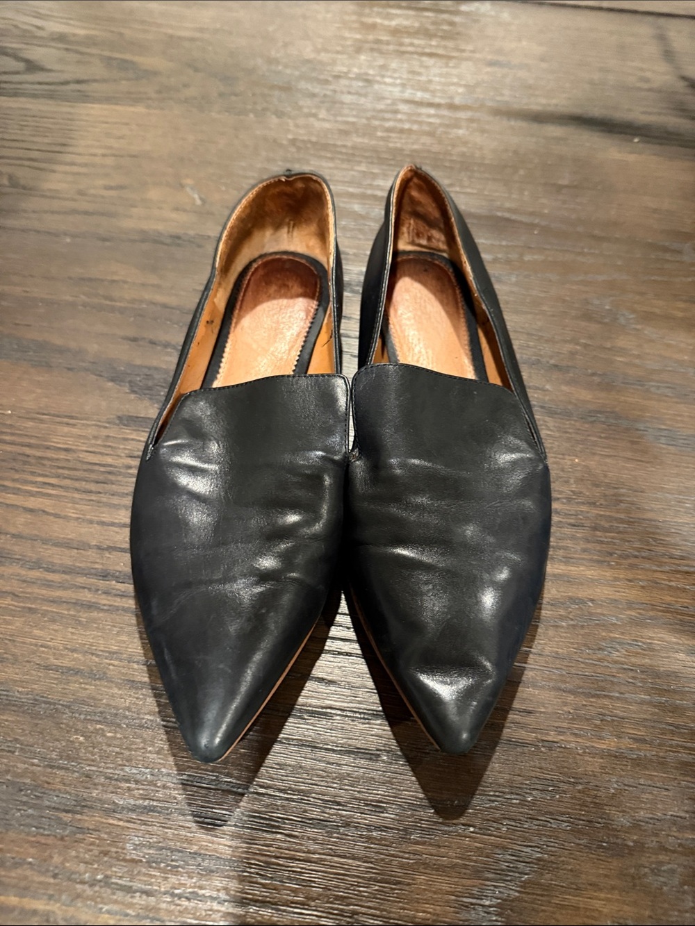 Women’s Black Pointed Leather Slip-On Shoes. Very comfortable leather shoes